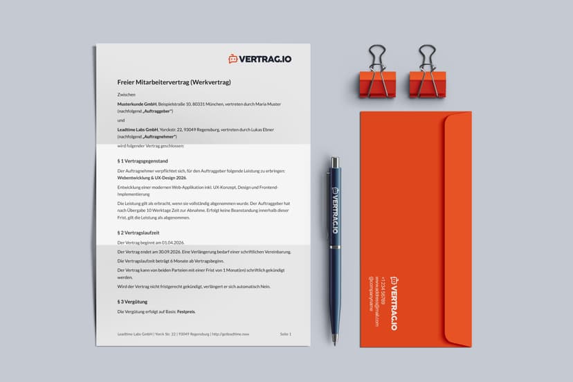 Ausgefüllter Vertrag Vorschau mit PDF-Export