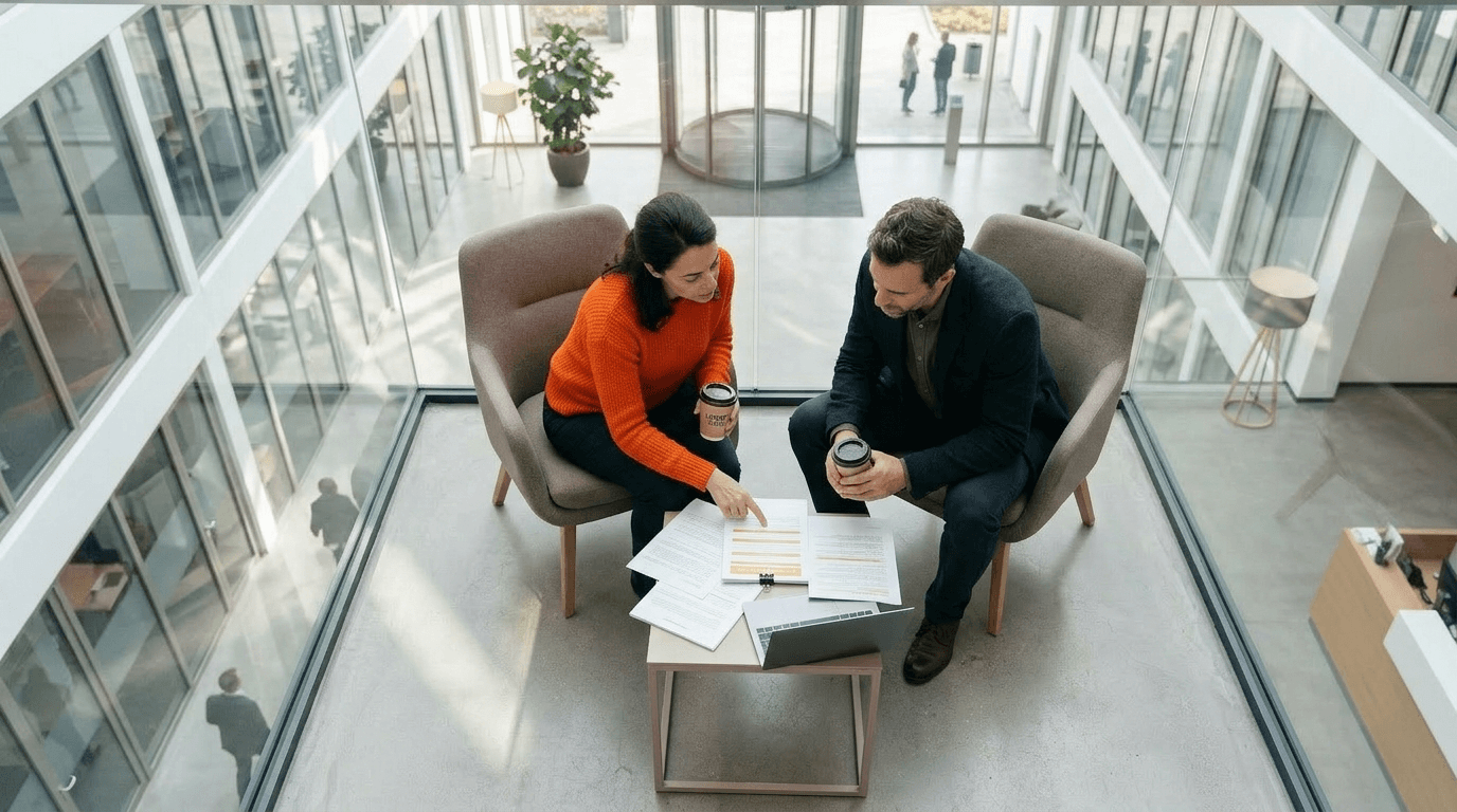 Zwei Personen besprechen einen Projektvertrag – vertrag.io KI-Vertragsgenerator